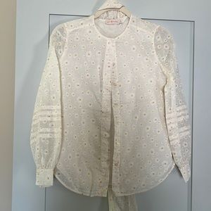 Tory burch floral shirt with scarf! Like new!